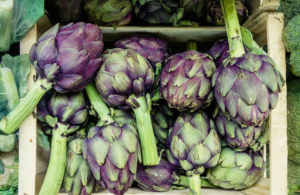 A crate of artichokes