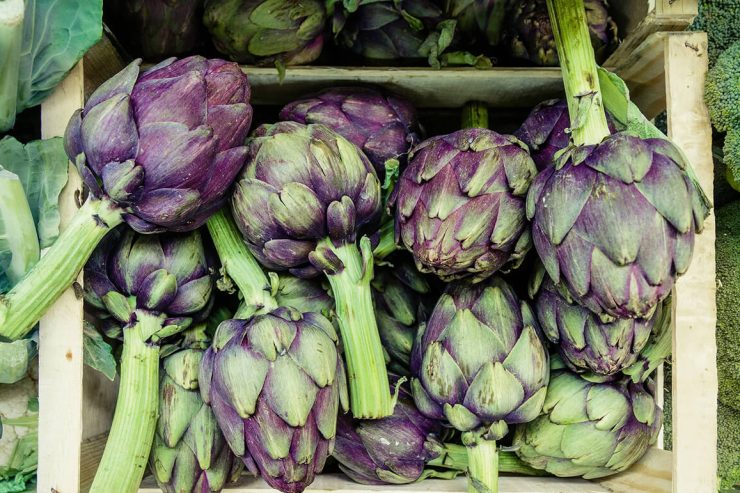 A crate of artichokes