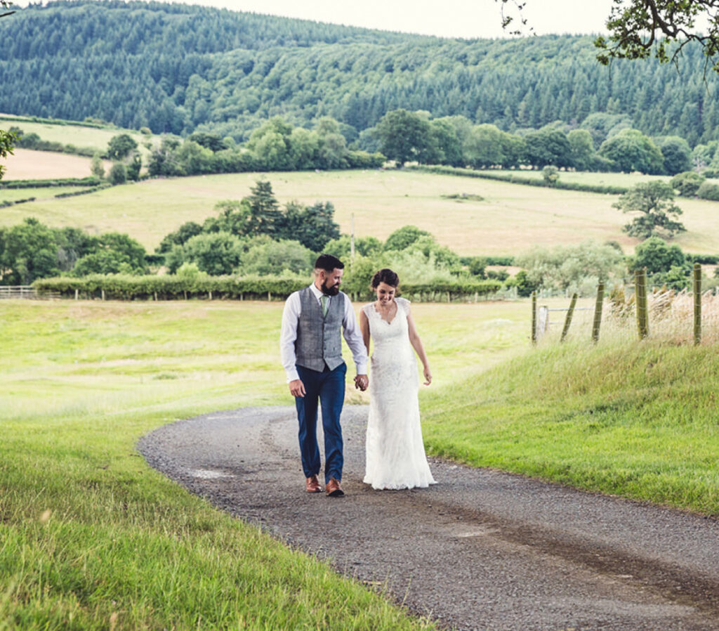 wedding venue and couple